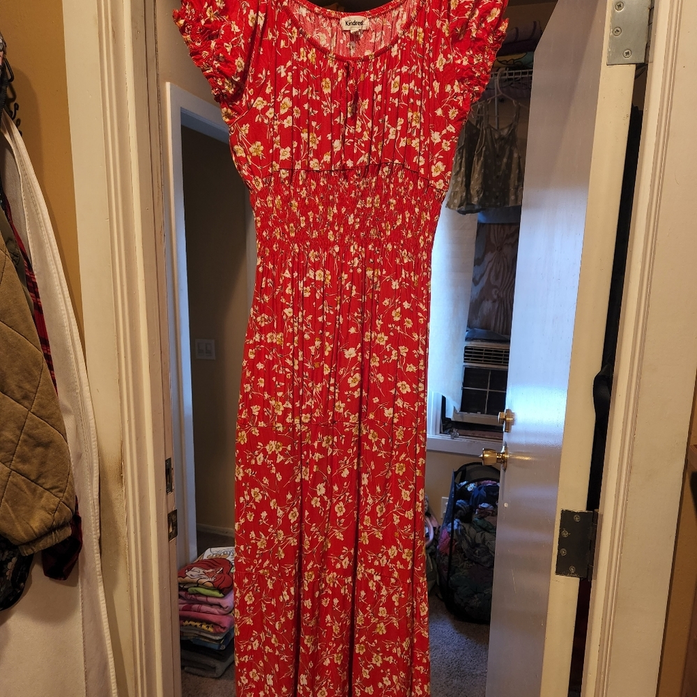 Red floral maxi dress